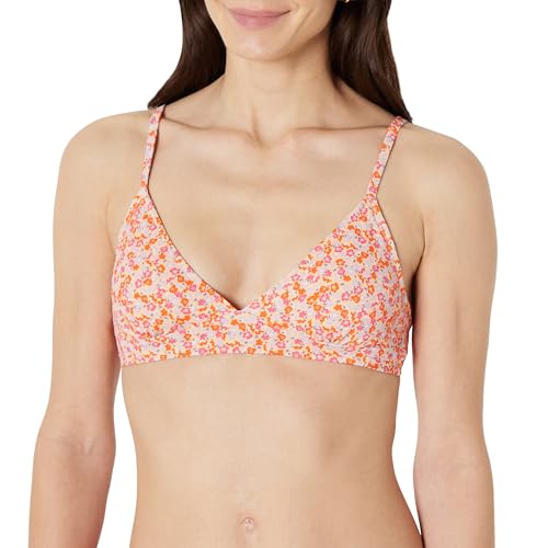 Amazon Essentials Parte Superior de Bikini Clásico con Sujeción Ligera Mujer, Melocotón Pálido Microflorales, 48