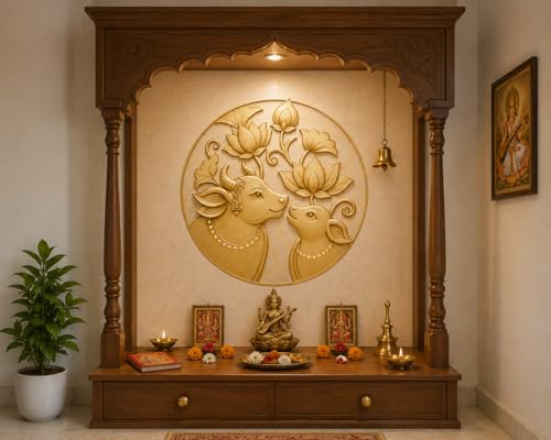 Image of Pichwai Cow Wallpaper for Mandir, Self-Adhesive Vinyl, Removable Marble Wall Sticker for Pooja Room & Temple (3x3)