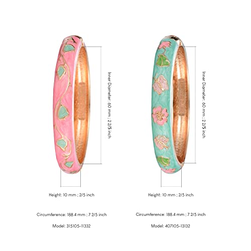 UJOY Cloisonne Bracelet Butterfly Gold Hinged Indian Bangles Flower Enamel Jewelry Bracelets Gift for Women 55A61-55A67 pink green - Image 5