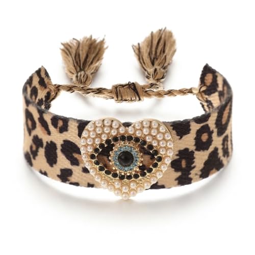 Genérico Brazalete Ajustable Mujer Ojo Turco Corazón – Pulsera Elegante con Perlas y Cristales – Pulsera Protectora Antimal de Ojo – Regalo Mujer Cumpleaños, San Valentín
