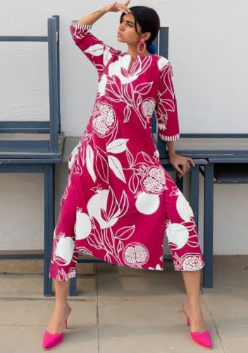 Image of GoSriKi Women's Cotton Blend Straight Printed Kurta with Pant