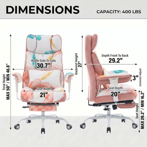 Image of Efomao Watercolor Fabric Executive Office Chair Home Foot Rest, Pink