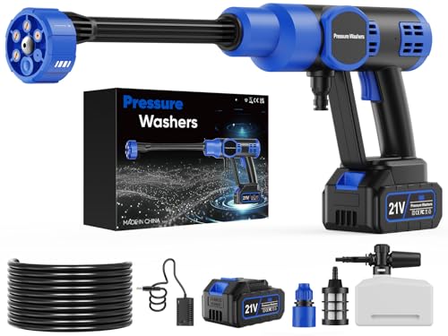 Geruicee Cordless Pressure Washer, 5000 PSI Portable Power Washer with 21V 4.0Ah Battery, 6-in-1 Nozzle & Foam Cannon, Handheld Washer for Cars, Patio, Fence & Deck Cleaning.