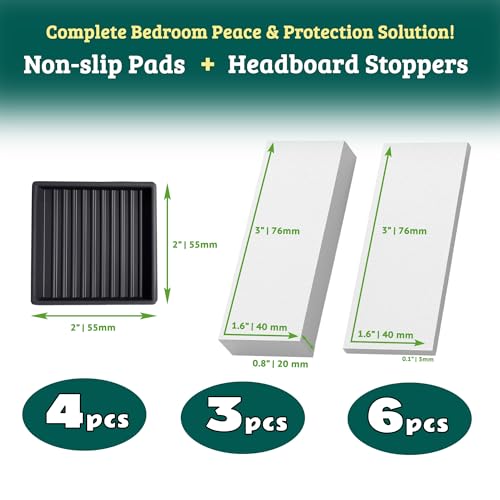 Protector de cabecera y kit antideslizante para marco de cama con 9 espumas protectoras 3