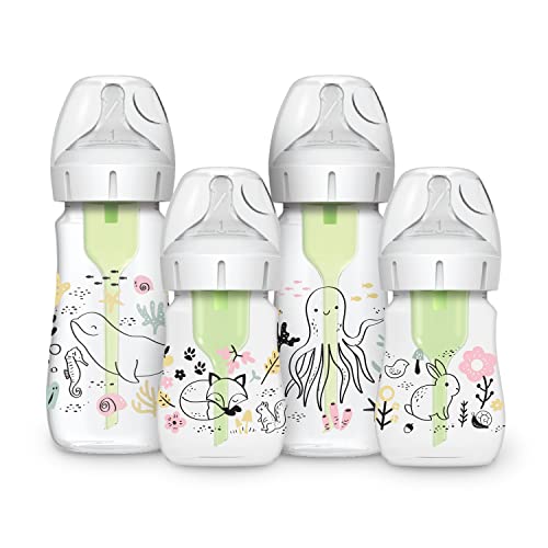Image of Dr. Brown's Anti-Colic Options + Wide-Neck Baby Bottle Designer Edition, Woodland, 5 oz/150 mL + Ocean, 9oz/270mL, Level 1 Slow Flow Nipple, 0m+, 4-Pack