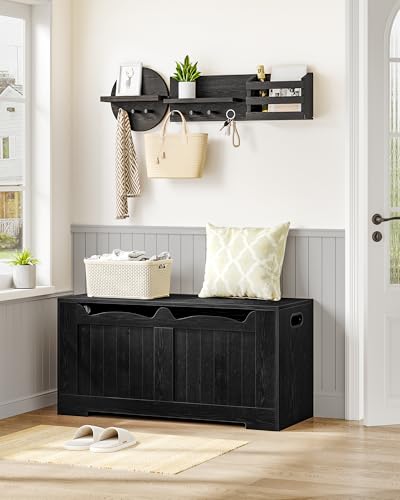 Image of Hzuaneri 39.4 inch Storage Chest, Storage Bench Trunk with 2 Hinges,Wooden Box, Lift-Top Chest Organizer, Shoe Bench for Entryway, Bedroom, Living Room, Black SB01004X