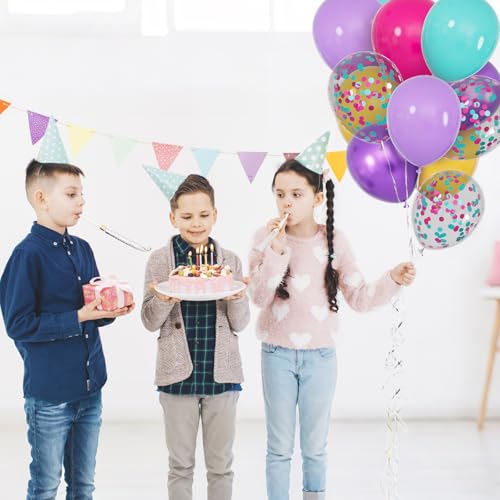 Image of 68Pcs Pink Purple Blue Balloon 12 Inch Confetti Balloons Yellow Teal Balloon for Kids Birthday Baby Shower Magic Theme Decoration Engagement Party Supplies.