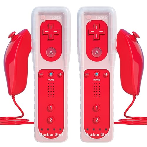 TechKen 2 Pièce Manette de Wii avec Manette Nunchuck,Contrôleur de Wii Télécommande Controller pour Wii Remote Motion Plus Intégré avec Contrôleur...