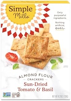 Simple Mills Almond Flour Crackers, Sundried Tomato & Basil - Gluten Free, Vegan, Healthy Snacks, Plant Based, 4.25 Ounce (Pack of 1)