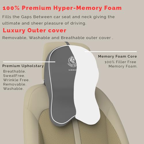 Image of MRRON Supreme Memory Foam Headrest Neck Rest Cushion - Ergonomic Car Neck Pillow Cervical Support for Neck Pain Relief in Office, Driving (Grey)