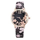 TOPPERFUN Reloj de Pulsera de Cuarzo para Mujer Diseño de Flor de Ciruelo, Correa de PU Resistente y Esfera de Vidrio Elegante para Uso Diario