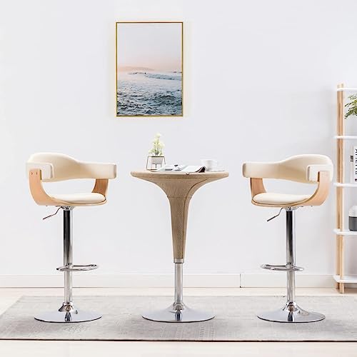 Générique Tabourets de Bar Lot de 2 crème Bois courbé et Similicuir,Meubles, Fauteuils et chaises, Tabourets de Bar, Crème (Poids 17.8KG)
