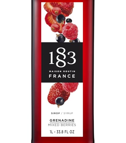 Image of 1883 Grenadine Mixed Berries Syrup for Drinks, Made in France, 1 Liter Glass Bottle