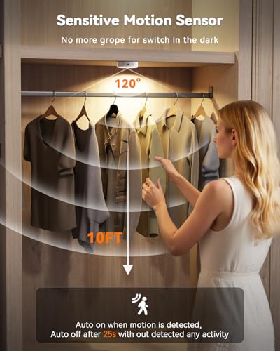 Image of Under Cabinet Lighting, Rechargeable Motion Sensor Puck Lights with Remote, 3 Color Temps &12 RGB LED Battery Operated LED Lights, Dimmable Magnetic Under Counter Lights for Kitchen