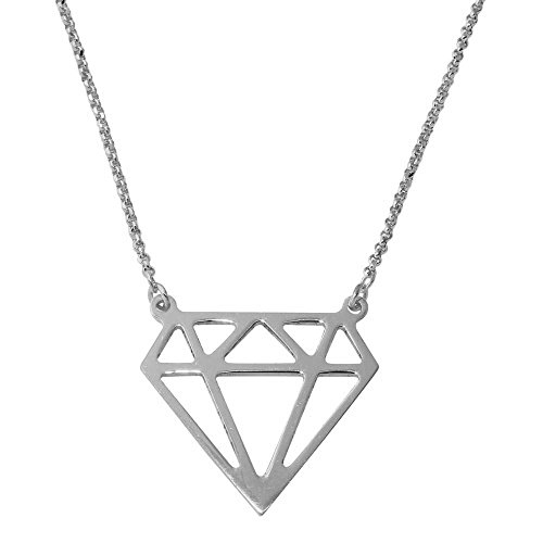 CloseoutWarehouse Rhodium Plated Sterling Silver Diamond Shape Necklace