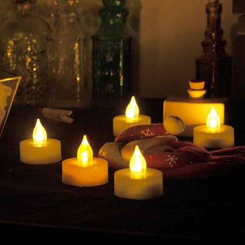 Image of 6 Flameless Votive Tealight Candles with 6-hour Daily Cycle Time Flickering Battery Operated Electric Electronic LED Tea Lights, Christmas Decor Xmas Lighting Wedding Party Decorations Batteries Incl.