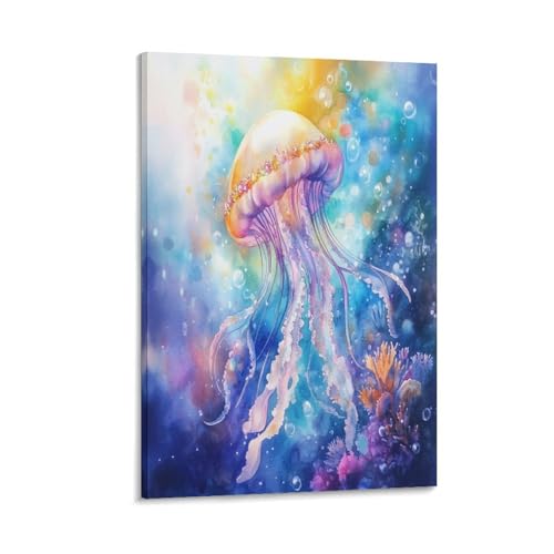 Toile méduse murale 50x75 cm pour un salon moderne et apaisant