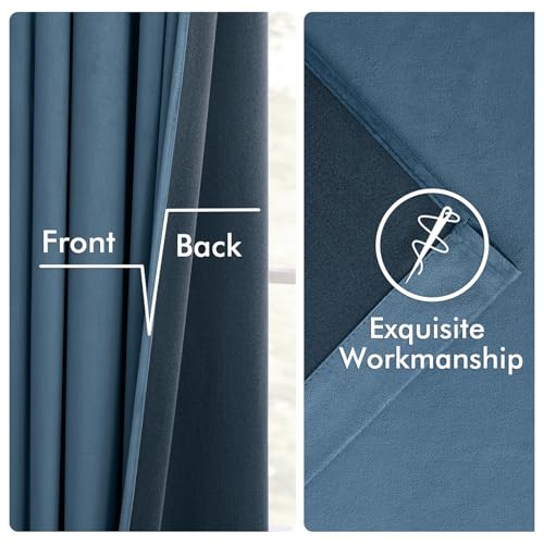 Image of MIULEE Velvet Curtains 50W x 96L 2 Panels Stone Blue Blackout Curtains | Luxury velvet fabric, pinch pleat design, back tab hooks, thermal insulated, blackout light blocking, for living room bedroom