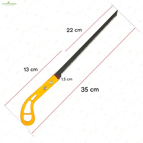 Image of Anandi Greens Heavy Duty Pruning Saw 35 cm Sharp Steel Blade Multipurpose Hand Saw for Branch Tree, Wood Cutting, Bamboo & Garden Pruning Gardening Mini Portable Hand Saw (Yellow)