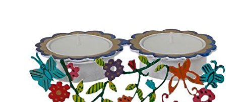 Yair Emanuel Candlesticks Laser Cut Hand Painted Butterfly Design thumb #1
