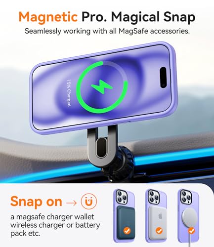 Image of CANSHN Magnetic Compatible with iPhone 15 Pro Max Case [Translucent Matte] [Compatible with Magsafe] Slim Thin Shockproof Protective Bumper Cover Phone Case 6.7 Inch - Light Purple