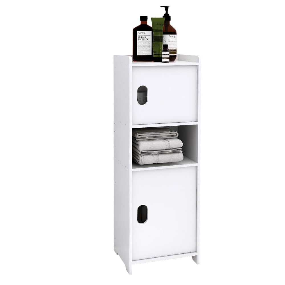 LANTUS Pequeño Mueble de Almacenamiento para Inodoro, Mueble de Baño con Soporte para Papel Higiénico con Armario y Estante Regulable - 24 * 20 * 72 cm - Blanco
