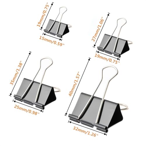 ZuiBestJia 100 Stück Foldback Klammern Schwarz 15mm/19mm/25mm/32mm Papierklammern, Büroklammern klammern metall Binder Clips Vielzweckklammern für Bürobedarf, Briefpapier Papier