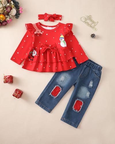 Image of Baby Girl Clothes Toddler Girls Winter Outfits Infant Clothing Ruffle Top Denim Pants Jeans Cute Fall Outfit Set