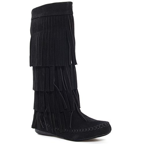 V-Luxury Womens Closed Toe Mid Calf Knee High Mocassin Flat Boot
