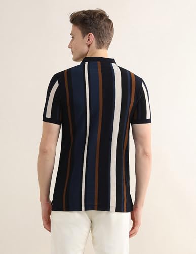 Image of U.S.Polo Association Men's Vertical Striped Colorblocked Slim Fit Polo Shirt