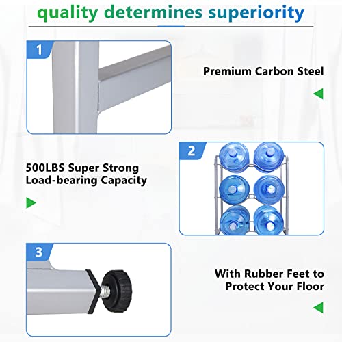 Iococee 5 Gallon Water Bottle Holder, Water Jug Holder Rack 3-Tier, Water Cooler Jug Rack For 6 Bottles, 5 Gallon Water Bottle Storage Rack Heavy Duty, With Floor Protection For Home, Office #TOP2