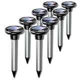 Vekibee Pack of 8 Sonic Mole Repellent Solar Gopher Repellent Ultra Sonic Vole Chaser Mole Sonic Vibrator Spike Keep Moles Away from Yard Lawn