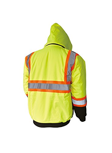 LM High Visibility Class III Reflective Waterproof Bomber Jacket W/Removable Hood (XL, Lime)2