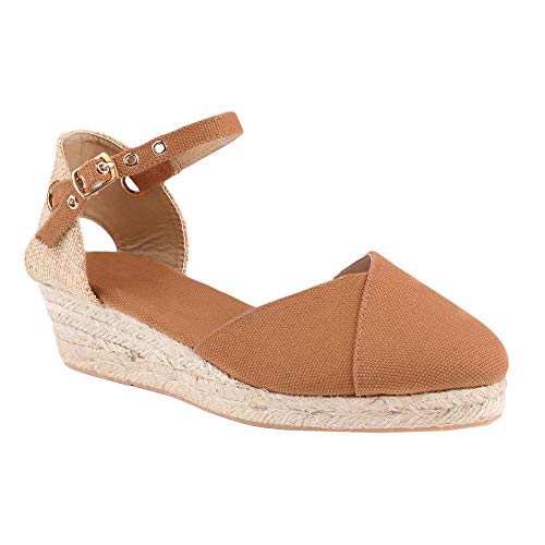 Ermonn Womens Espadrille Platform Wedge Shoes Closed Toe Lace Up Ankle Strap Sandals - Image 4