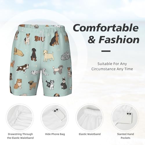Men's Dog Print Quick-Dry Mesh Swim Trunks Stretch Lining Beach Shorts Surfing Summer Vacations White4