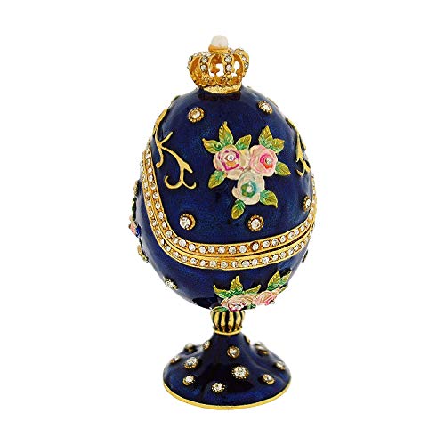 TOC: Joyero en forma de huevo, estilo Fabergé, color azul, con corona