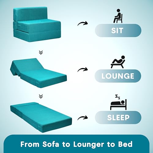 Image of Amazon Brand - Solimo 1 Seater 3 * 6 Jute Fabric Washable Cover Sofa Cum Bed 1 Seater Double Foam Fold Out Sofa Cum Bed (Finish Color - Sky Blue Delivery Condition - Pre-Assembled)