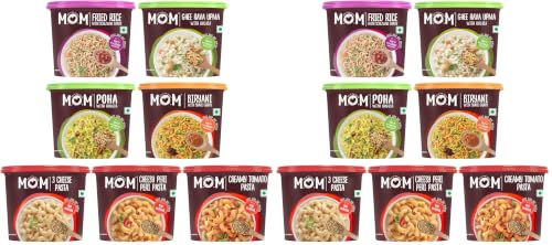Image of MOM - Meal of the Moment, Weekly Combo Pack of Ghee Rava Upma with Bhujia , Fried Rice with Schezwan Gravy, Veg Biryani with Shahi Gravy, Poha with Bhujia, 3 Cheese Pasta, Cheesy Peri Peri Pasta, and Creamy Tomato Pasta - Ready to Eat | Instant Food | No added Preservatives