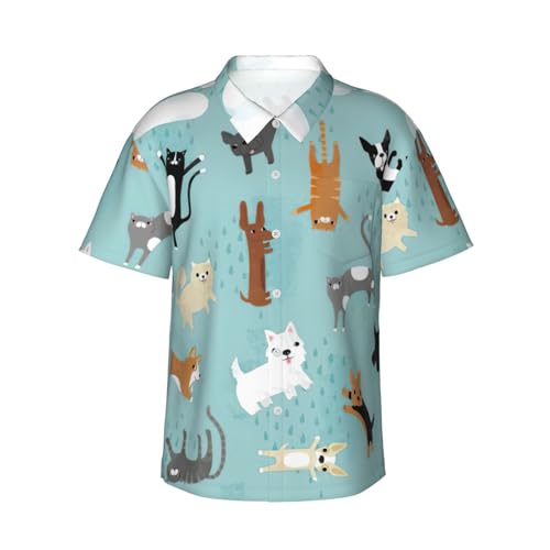 Chemise hawaïenne homme à manches courtes motif chien chat avec poche poitrine