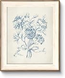 ASTRDECOR Framed Vintage Wall Art for Bathroom, Botanical Blue Wall Art for Home Decor Aesthetic, Victorian Blue Rose Bouquet Sketch Painting Floral Canvas Art Prints, Antique Flower Pictures for Living Room - 10''x12''