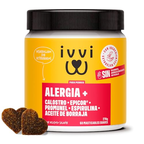 ivvi Allergy Immunity para perros – contra las alergias y picazón y para fortalecer el sistema inmunológico - 60 deliciosos snacks (270g) con salmón