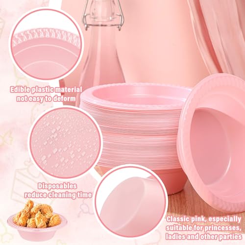 Image of Lallisa 100 Pcs 12oz Pink Disposable Plastic Bowls Pastel Party Supplies | Dessert Cups for Ice Cream Salad Soup, Serving Bowls Valentines Easter Gender Reveals Picnic, Food Safe, Sturdy