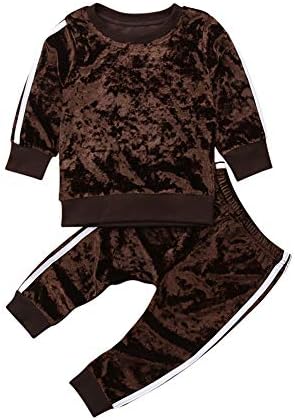 GOOCHEER 2 Pcs Fashion Toddler Kids Baby Girls Velvet Clothes Outfit Pant Set Fall Winter (2-3 Years, Caramel)