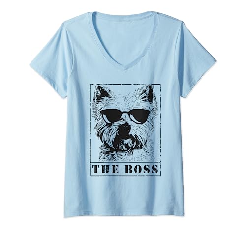 The Funny West Highland White Terrier Westie Boss Mamma Papà Maglietta con Collo a V