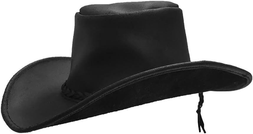 Western Leather Cowboy Hat - Outback Style with Shapable Brim