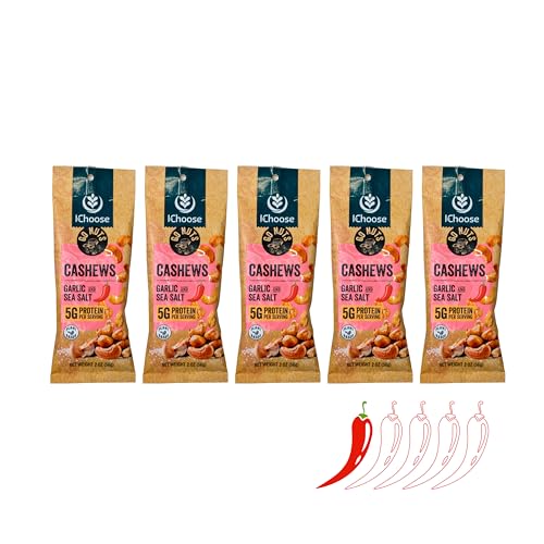 Image of IChoose Garlic Sea Salt Cashews, 2oz Individual Snack Packs (5 Count) - Roasted Garlic & Sea Salt Whole Cashews . Plant-Based Protein . Gluten Free . Office & Travel Snacks