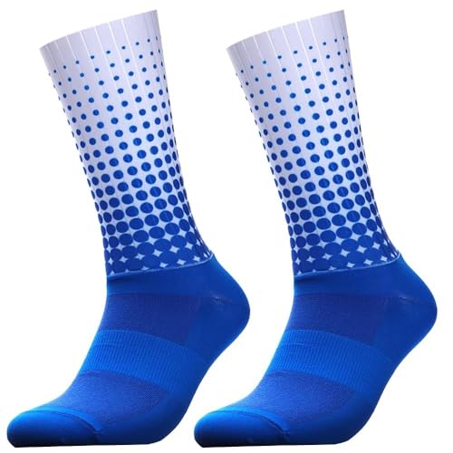 BULBEAWICK Cycling Socks Comfortable Breathable Anti Slip Seamless Silicone Running Sport Bike Socks(Blue Dot)