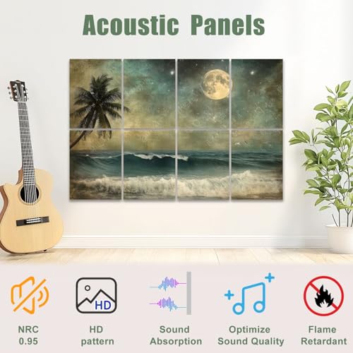 8 Pack de Paneles Acústicos Artísticos con Diseño Mar y Playa, Absorben Sonido, Autoadhesivos, para Estudios y Oficinas, 48"x32" miniatura 3