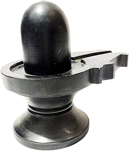 athizay Stone Shivling Statue Made in Banaras | Office Puja Room Religious god Idol Shiva Lingam for Maha Mritunjay Mantra Jaap in Black and Grey Color (Black 7 cm)
