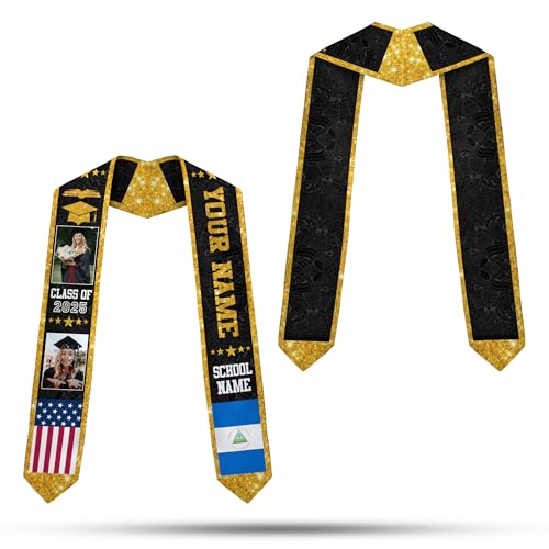 MonkeyVan Custom Nicaraguans Graduation Sash 2025, Nicaragua Graduation Stole, Nicaraguans American Flag Graduation Sash 2025 Ncrg 7